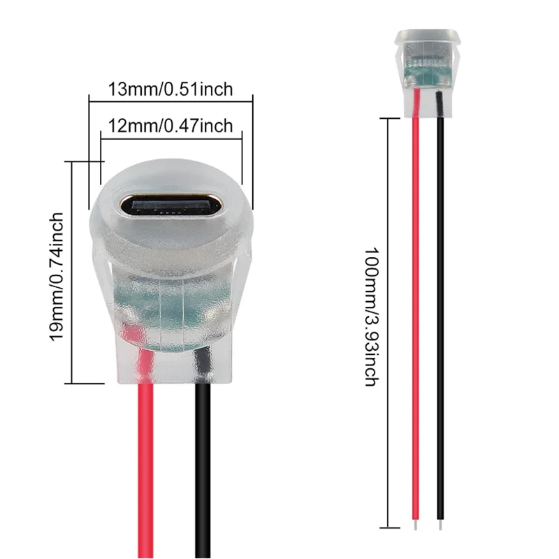 5/10pcs Type-C 여성용 2P 와이어 커넥터 연장 피그테일 케이블 전원 케이블 USB-C 플러그 베어 와이어 원형 스트립 라이트