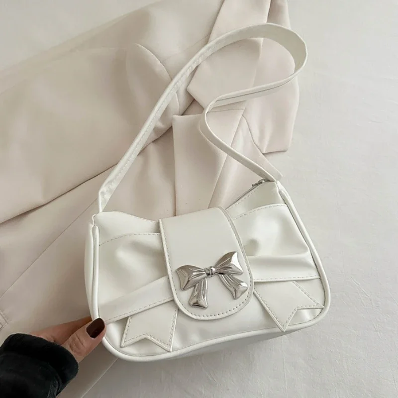 Trendy Bow Shoulder Bag Handbag Casual Underarm Bag Daily Commuting Bags PU Leather Lady Banquet Bag Business Women's Bags 2