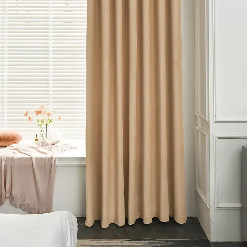 

20969-XZ-Double Layer Full Blackout Curtains Solid Color Insulated Complete Blackout Draperies With Black