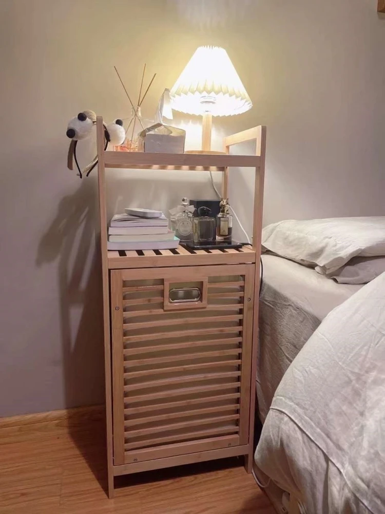 Bamboo 2-Tier Storage Rack Laundry Bsket Dirty Clothes Basket For Living Room Bedroom