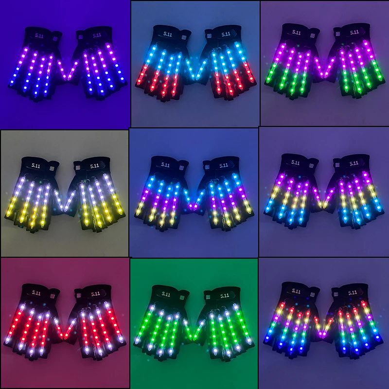 USB Rechargeable LED Glowing Glove Finger Lighting Flashing Gloves Color Changing Stage Performance Costume Dance Concert Decor
