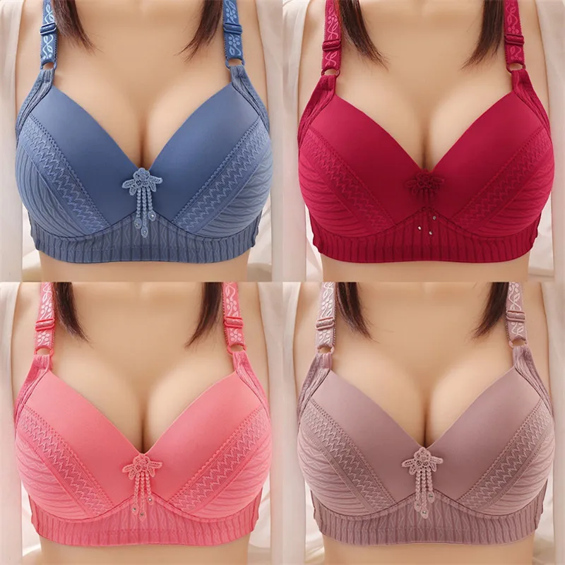 

Bra For Women Large Size Thin Section Non-wired Push Up Bralette Nonmagnetic Embroidery Anti Sagging Brassiere 3/4 Cup Lingerie