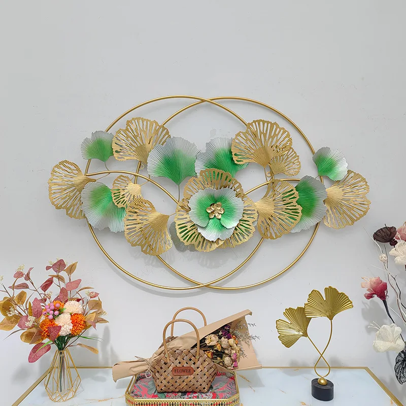 

Luxury Iron Wall Decoration Golden Ginkgo Leaf Wall Ornament Modern Sofa Background Hanging Pendant Home Decoration Gift 120cm