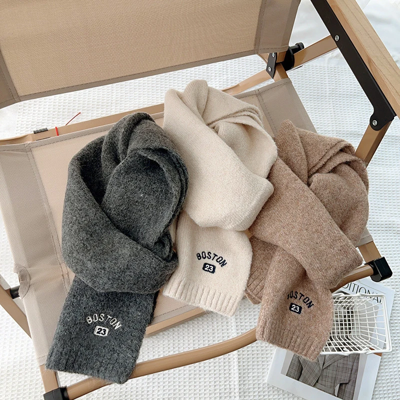 Kids Winter Scarf Letter Embroidery Knitted Warm Scarves For Boys Girls Outdoor Coldproof Children Woolen Neckerchief