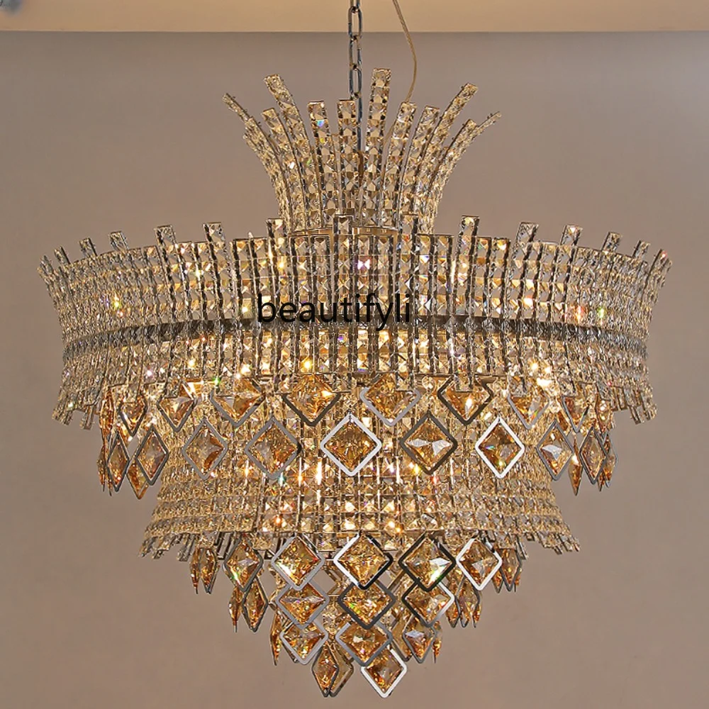 

yj Villa Duplex Living Room Chandelier K9 Crystal Crown Luxury Stair Light