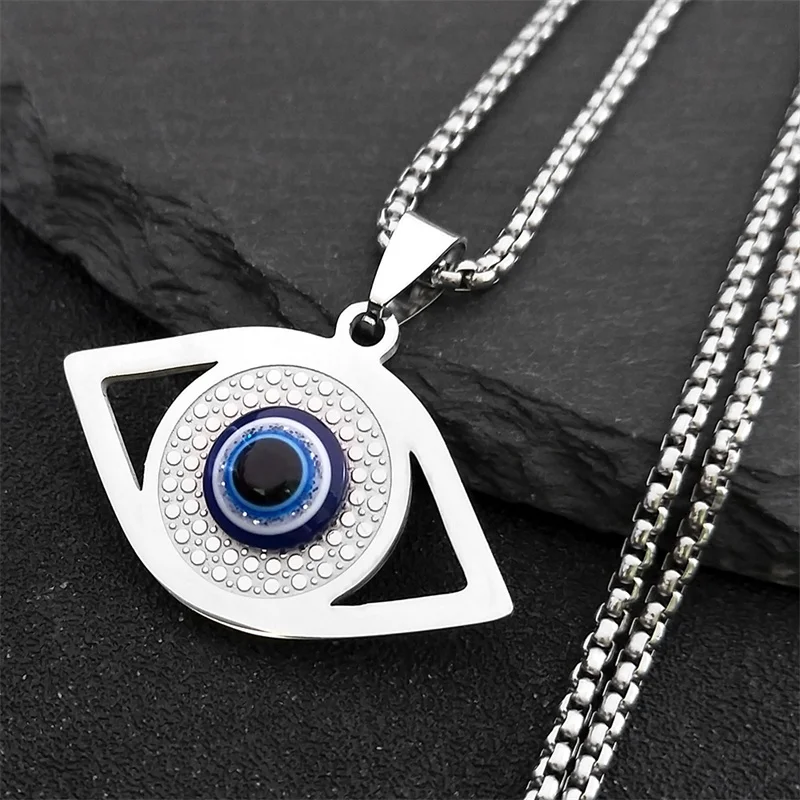 Islam Hamsa Evil Blue Eye Necklace Stainless Steel Turkish Eye Chain Bracelet Greek Jewelry ojo turco acero inoxidable N1137S02