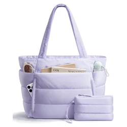 Chic Lightweight Puffy Tote Bag with Multiple Compartments for Women - Perfect for Travel, Work, and Gym (Purple)