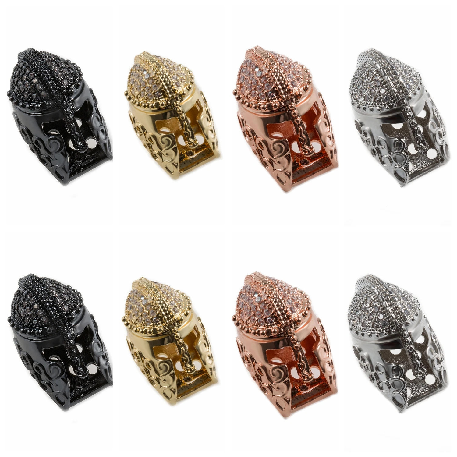 

8PCS Knight Helmet Space Beads for Making Jewelry Bracelet Metal Brass Micro Pave Crystal Geometry CZ Rhinestone Accessories