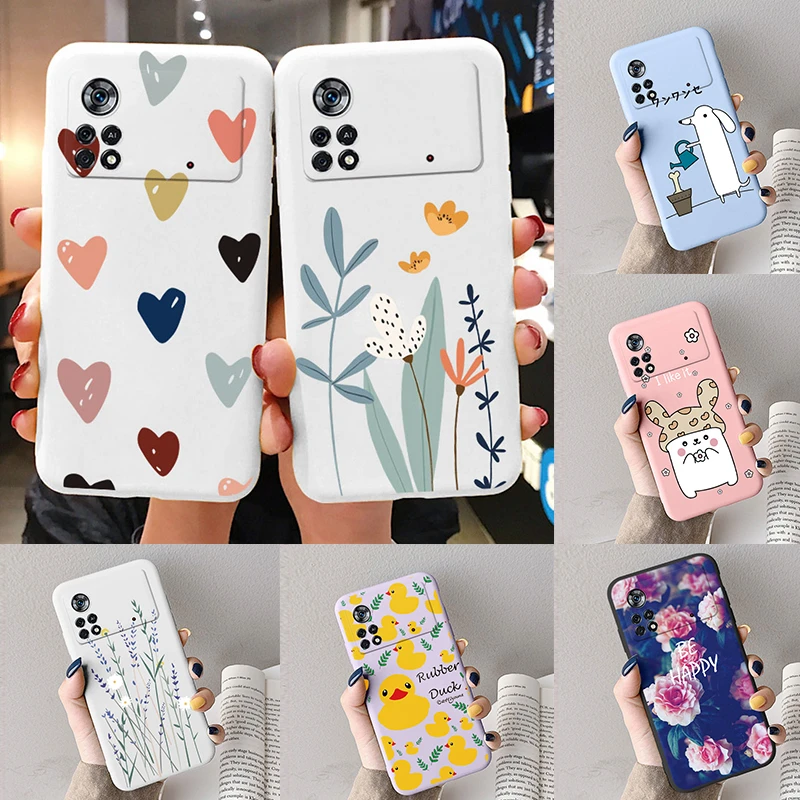 

Case For Poco X4 Pro 5G Poco M4 Pro Cute Heart Flower Back Cover Soft Silicone Matte Protective Funda For Xiaomi Poco X4 Pro Bag