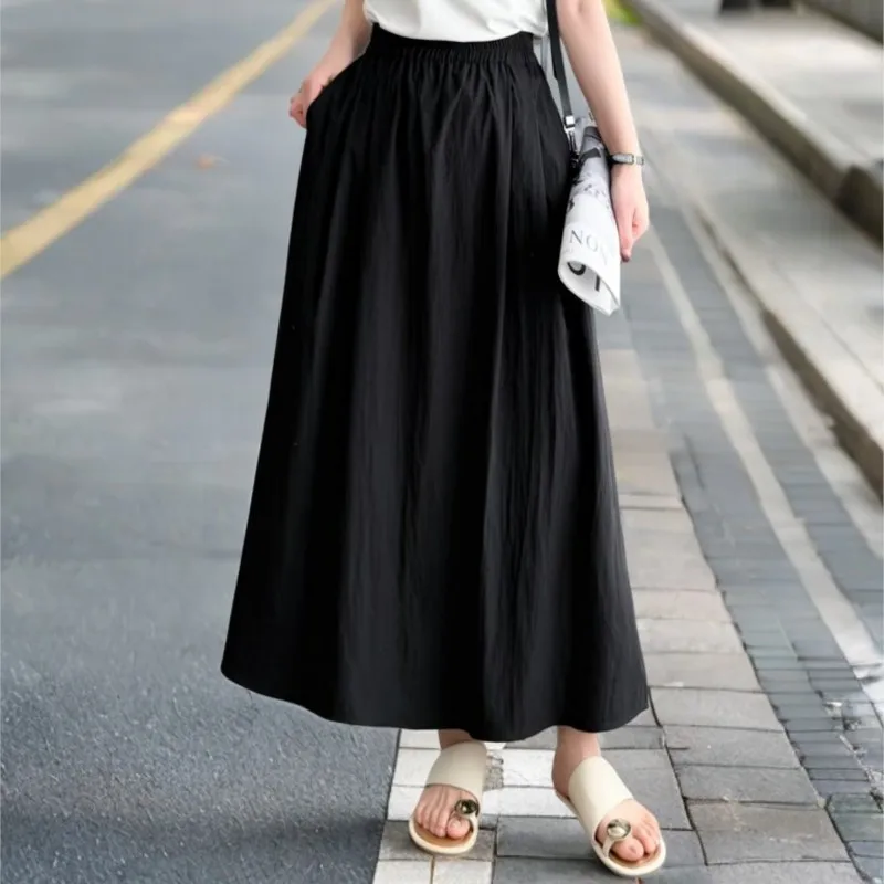 100KG Summer Long Skirt New Style Solid Color White Plus Size Women Fold A-Line Skirt 2509