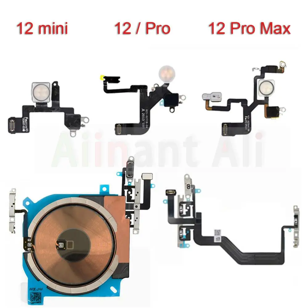 AiinAnt Volume Buttons Mute NFC Wireless Charging Flash Light Power Flex Cable For iPhone 12 Pro Max mini Repair Parts audio volume mute key power on off button flex cable for ipad pro 10 5 inch 1st a1701 a1709 a1852 with flash repair parts