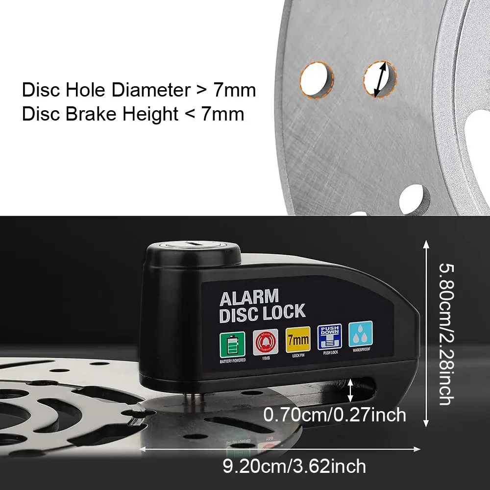 Vibration Sensor 110dB Universal Motorcycle Disc Brake Lock With 2 Keys Bicycle Alarm Disc Lock Anti-theft Security Safety