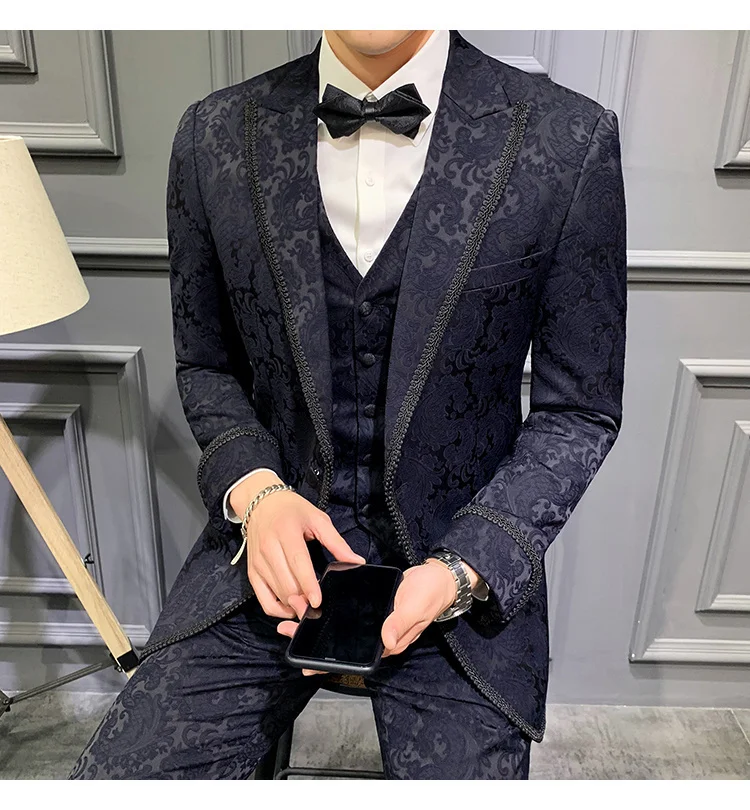 Print Jacquard Suit Men Groom Man Dress Costume Homme Business Ternos Wedding Smoking Mariage Homme Stylish Prom Jacket Club black blazer for men