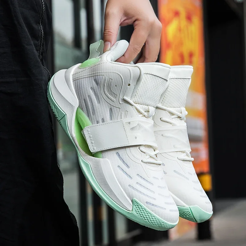 High-top Basketball Shoes Men's 2024 New Thick-soled Height-enhancing Youth Student Sports Shoes Breathable and Non-slip 3