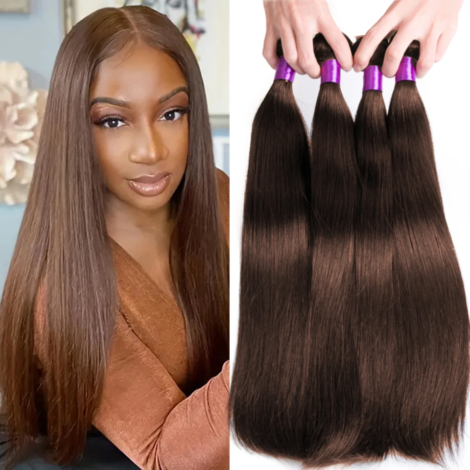 

12A Peruvian Straight Hair Bundles Chocolate Brown #4 Straight Human Hair Bundles 8-32 Inch Remy Human Hair Extensions For Women