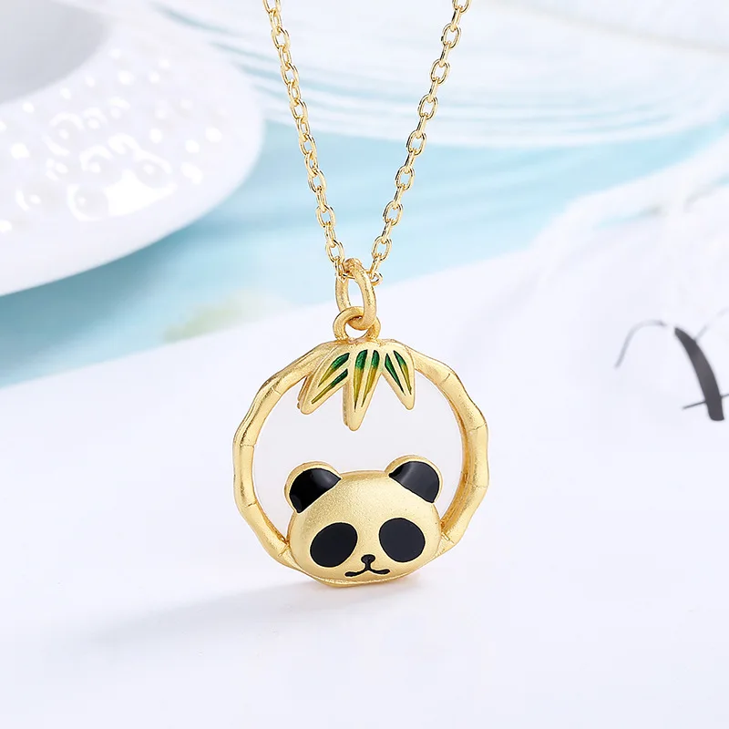 

GIOIO Bear Meow Jade Necklace Female Panda Bamboo Pendant Gold-Plated Jade Jewelry Ladies Fashion Wild New Gold Inlaid Jade