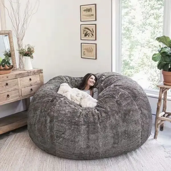Description Picture 3 of itemSoft Warm 7FT 183*90cm Giant Bean Bag Cover Fluffy Faux Fur Pouf Sofa Bed Soft Beanbag Couch Relax Recliner Chair Lazy Sofa Coat