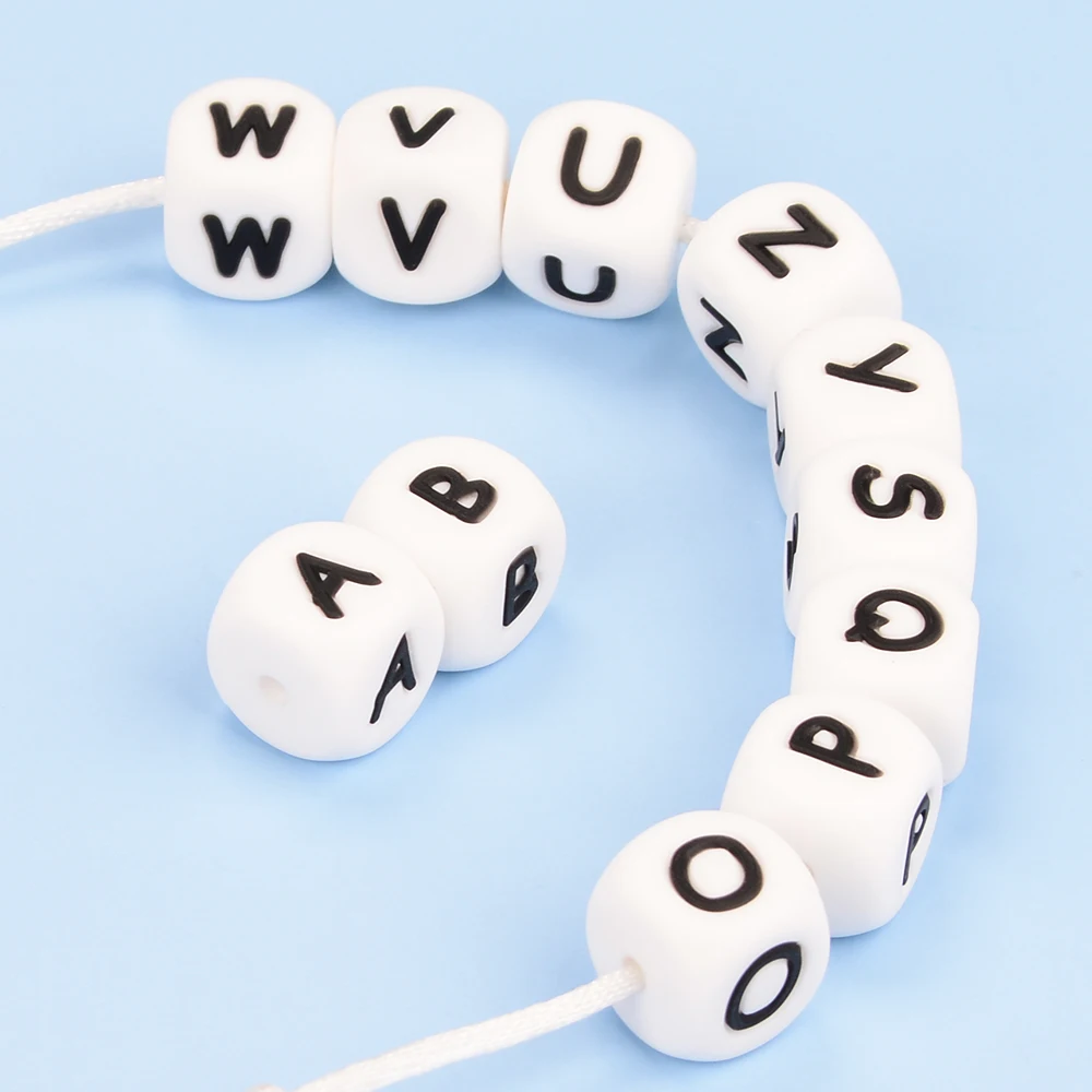 LOFCA 12 mm 40 Stück Lebensmittelqualität Silikon Babyzähne Perlen Schnullerkette BPA-frei Lose Kauen Alphabet Perlen für personalisierte Namen DIY – Detail 11