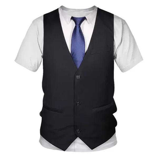 

Summer Fashion Funny Fake Suit 3D T Shirt Tuxedo Bow Tie 3D Printed T-shirts Men Summer Streetwear