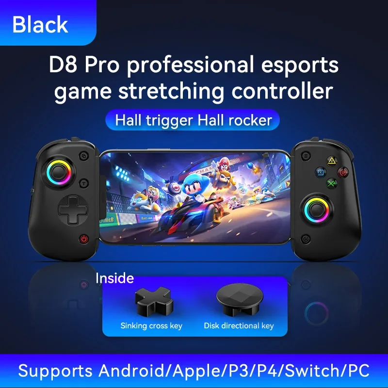 BSP D8 PRO RGB Tablet Controller Wireless Handle For Switch Game Bluetooth Stretching Joystick For P3 P4 Android IOS Gamepad