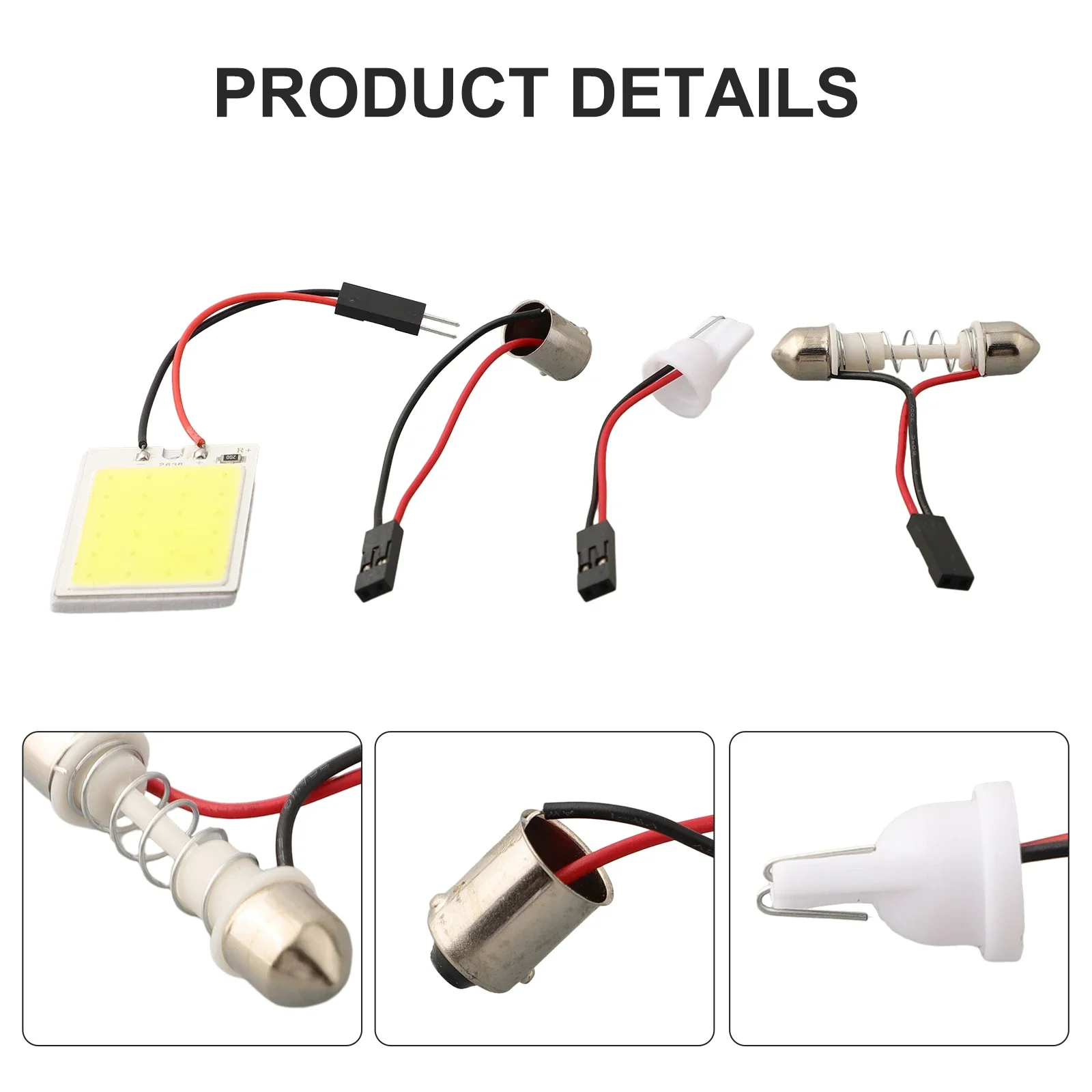 6000K COB LED Light Panel T10 Light Adapter for Dome/Car Interior Ceiling 16/24/36/48LED