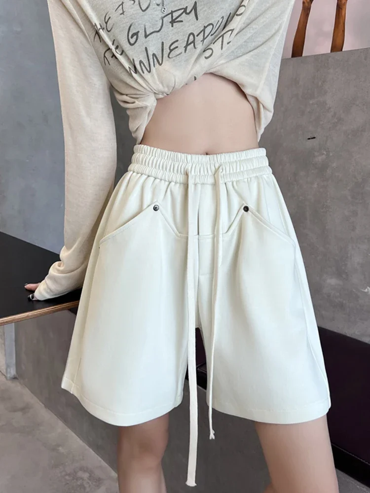 Summer New Solid Color Slim Women Shorts White Gray Black Fashion Street Shorts Female Simple Basic Casual Loose Woman Shorts