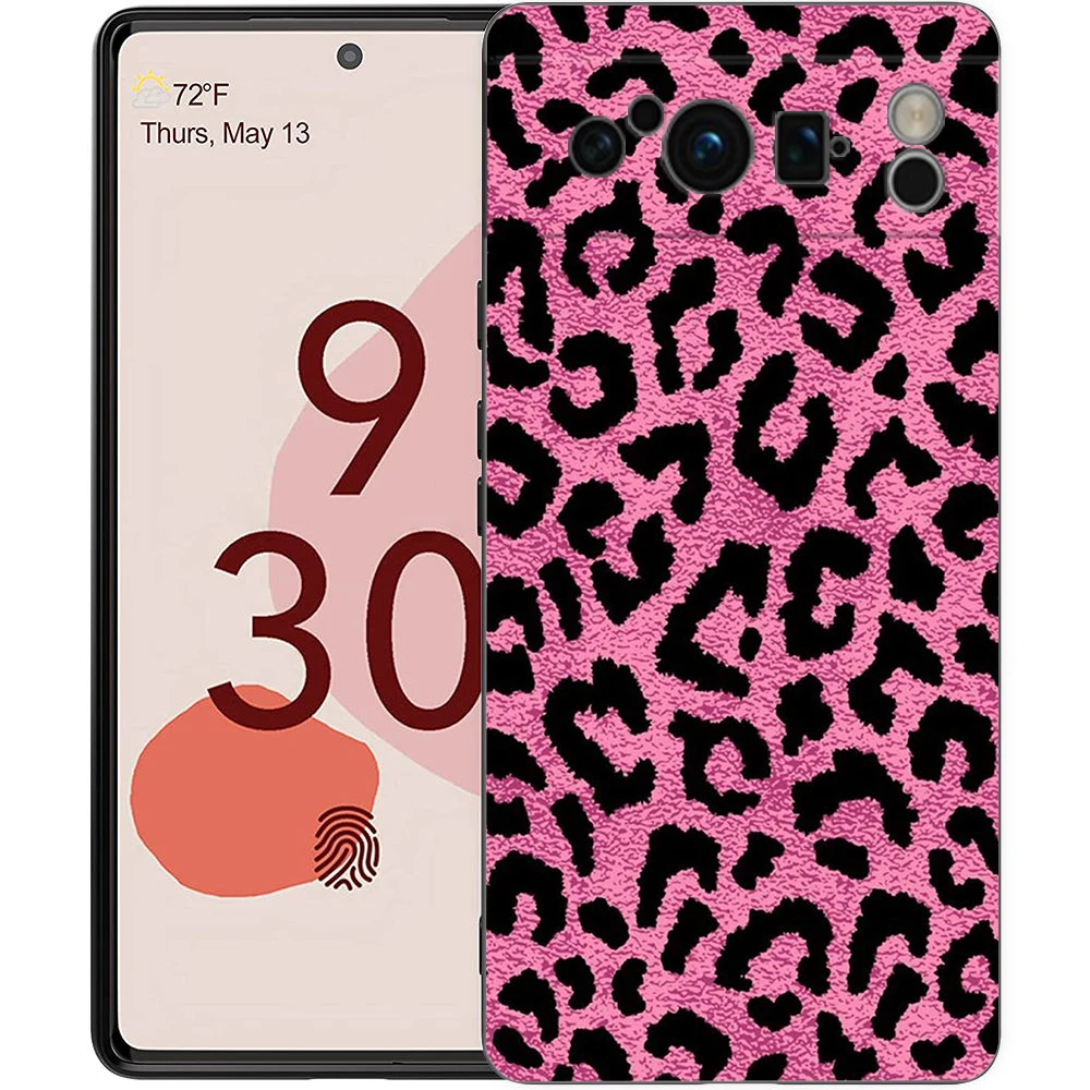 Black Shockproof TPU Phone Case with Fashion Tiger and Leopard Print Design