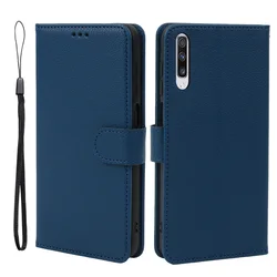 Leather Flip Wallet Case - Soft Silicone Cover for Samsung Galaxy A - Series (Blue)