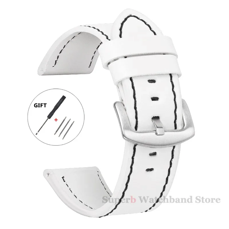 Vintage Leather Sport Watch Band with Stainless Steel Buckle - Premium Watch Accessory