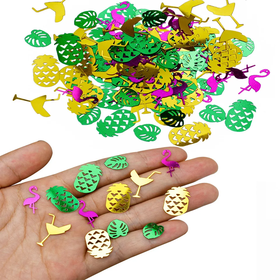 Confettis Hawaïens 15g - Formes Flamant Rose, Ananas, Cocotier - Décoration Fête Tropicale, Plage, été, Mariage