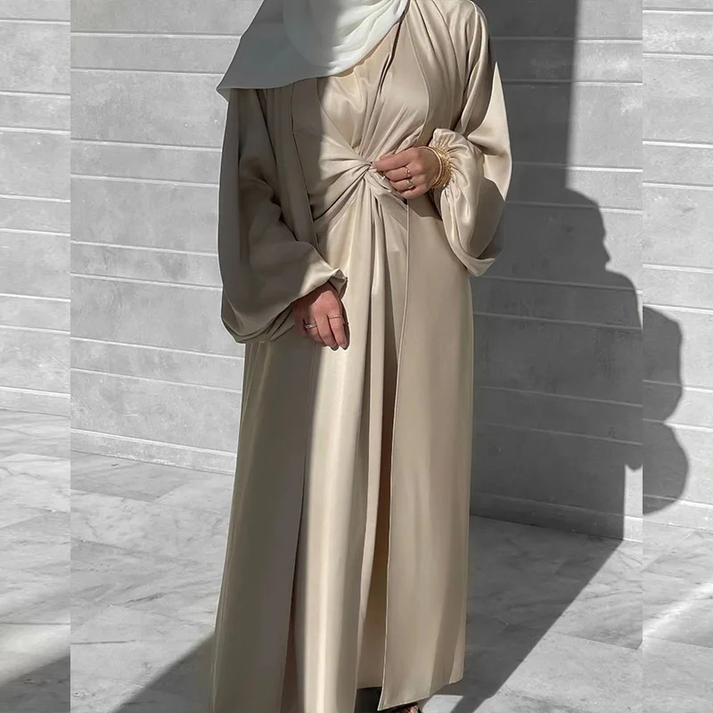 Muslim Cardigan Set Hijab 2022 Turkey Abaya Dubai Fashion Solid Two Piece Set Dress Islamic Modest Clothing Ensembles Musulmans