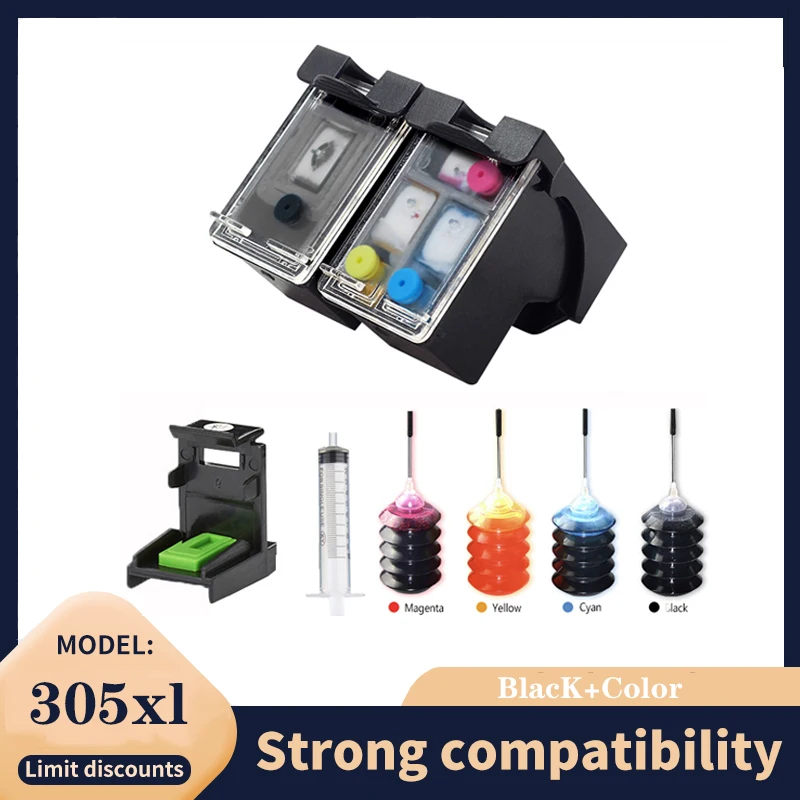 Vilaxh Rigenerato Ricaricabile Per Cartuccia D'Inchiostro Hp 305 Hp 305 Xl Per Hp Deskjetseries 4100 1212 1255 4122 6422 6430 2332