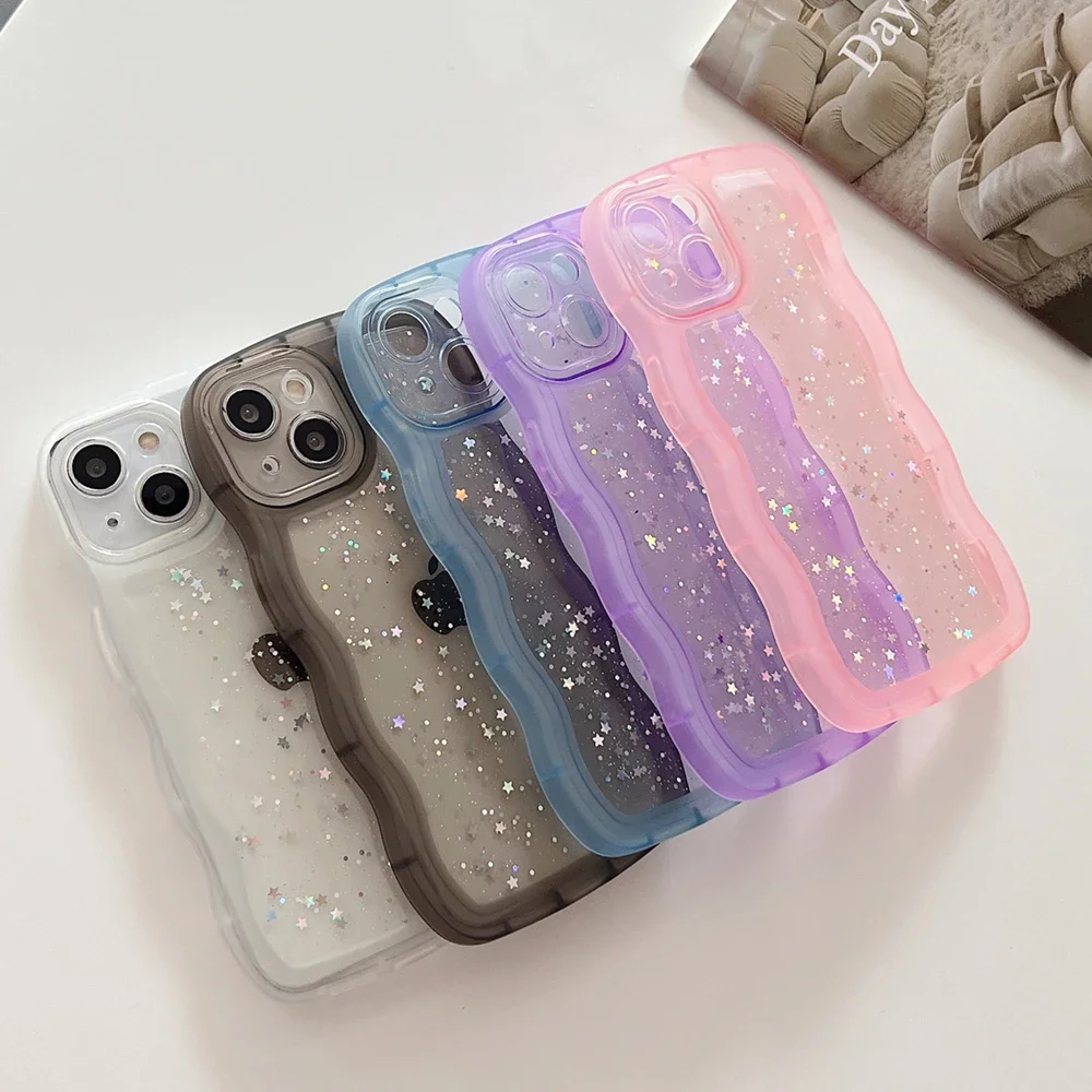 Фото Чехол для iPhone 15 14 13 12 11 Pro Max Mini XS XR SE 7 8 Plus, милый прозрачный мягкий гибридный противоударный чехол со звездой и кудрявыми волнами №1