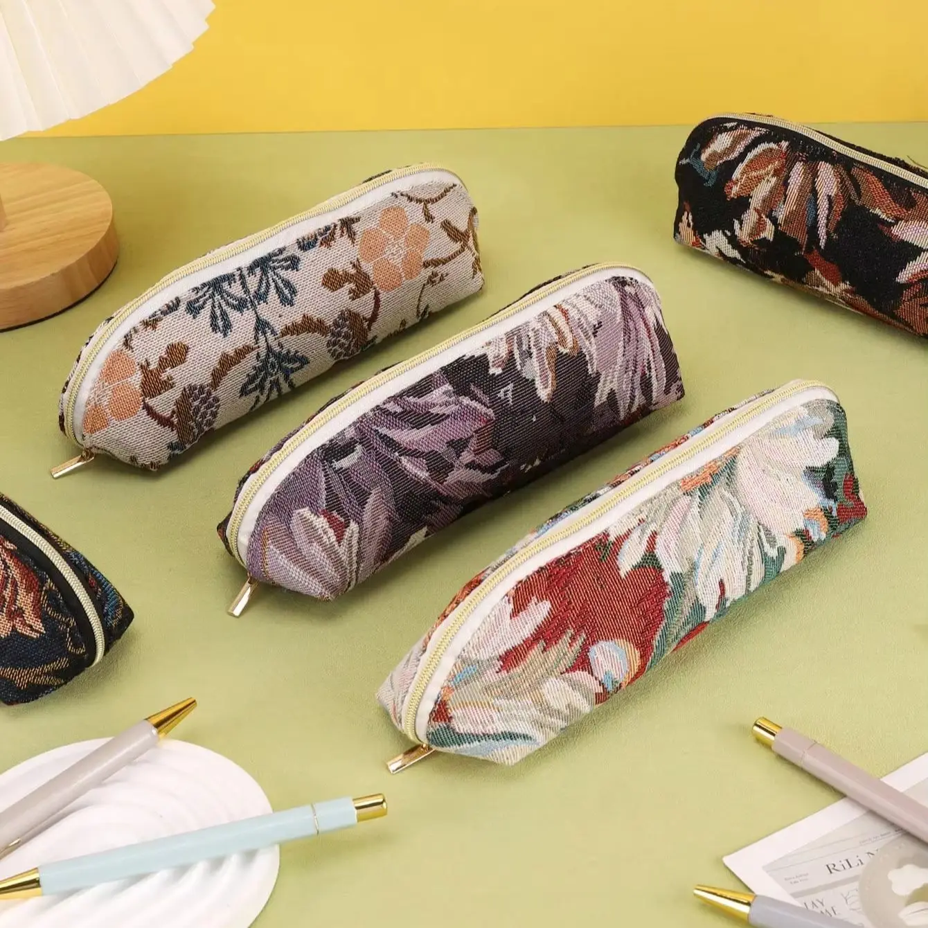 1pc 꽃무늬 연필 케이스, 대용량 지퍼 펜 파우치, 휴대용 문구 정리함, 메이크업 가방, 여행용 수납 파우치