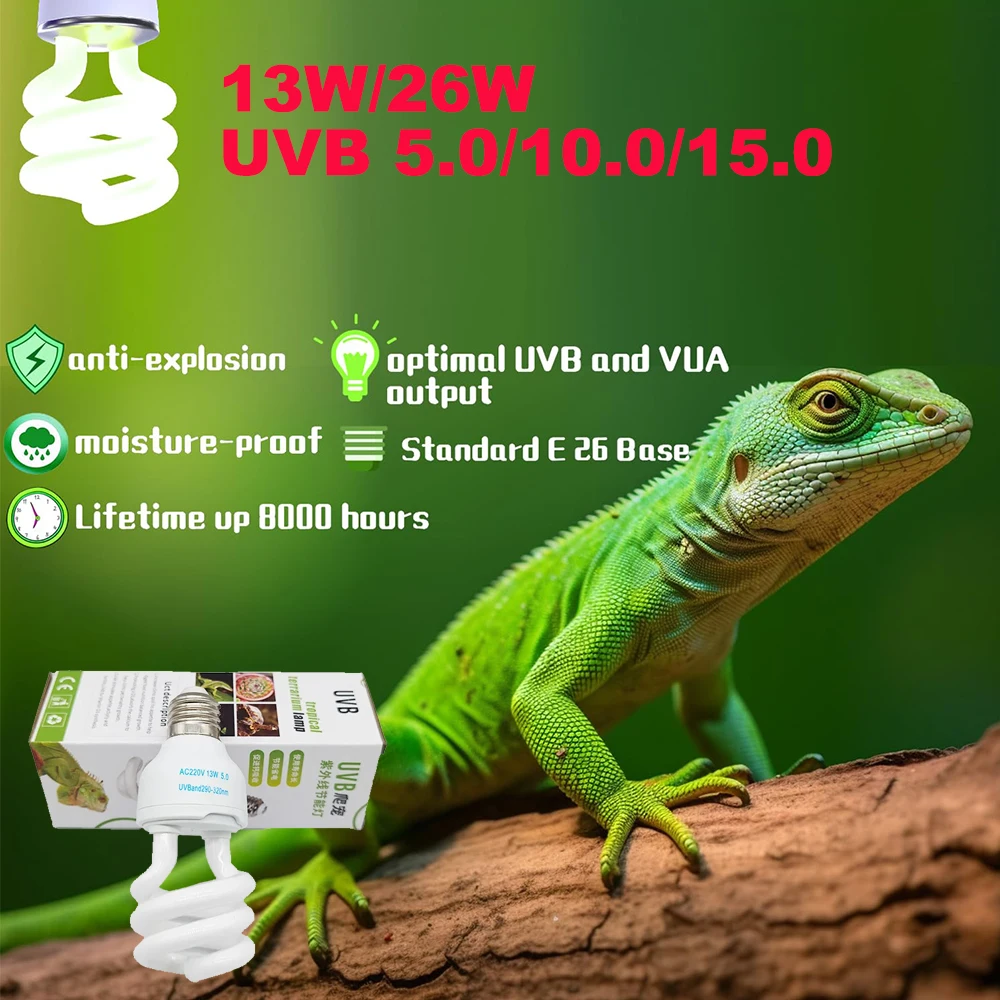 Reptile 5.0/10.0/15.0 UVB/UVA Lamp Bulb 3W/26W Turtle Basking Light Bulb Amphibious Heating Lamp Reptiles Lighting Supplies