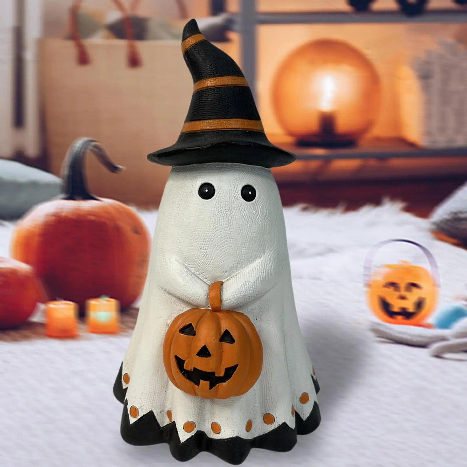 

Ghost Pumpkin Figurine Halloween Sculpture Resin Spooky Figure Prop Ornament