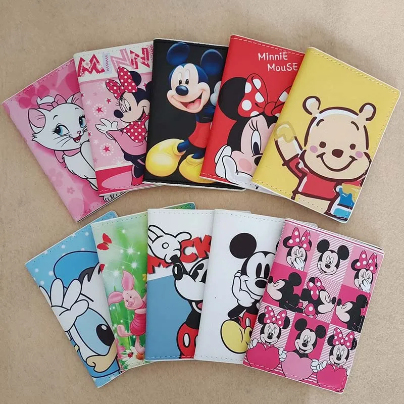 

Cute Mickey Pooh Mary Cats Passport Cover Holder Women Business PU Leather ID Bank Card Storage Wallet Purse Travel Accessories