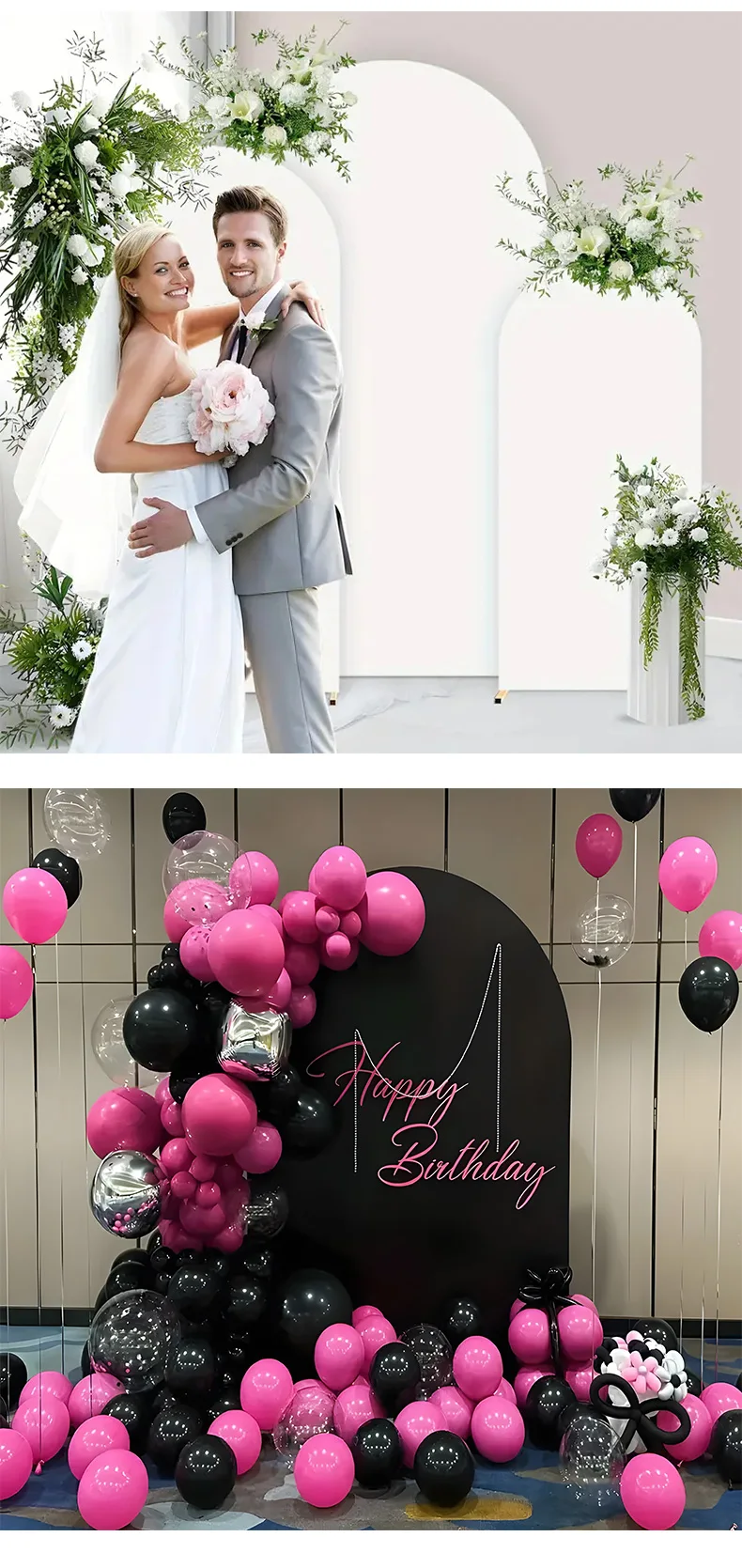 Schwarzer Hochzeitsbogen-Hintergrundbezug, Stoffbogenvorhang für Geburtstagsfeier, Hochzeit (ohne Eisenrahmen im Lieferumfang enthalten), 5 Fuß, 6 Fuß, 6,6 Fuß, 7,2 Fuß – Detail 10