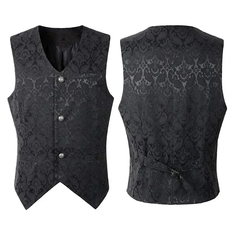 Adult Men Vintage Vest Waistcoat Victorian Black Steampunk Style Gothic Jacquard Swallow Top Noble Costume For Men's Blazer Suit dress vests