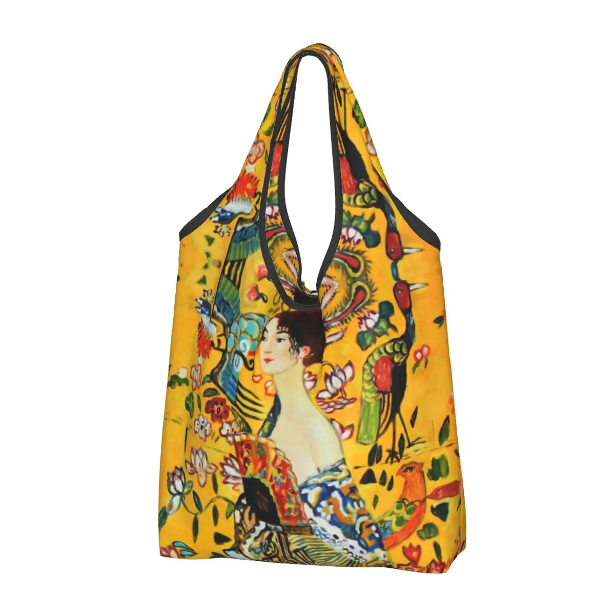 

Многоразовая продуктовая сумка Gustav Klimt, складная машинная стирка, женская сумка для покупок с веером, большая Экологичная легкая сумка для хранения