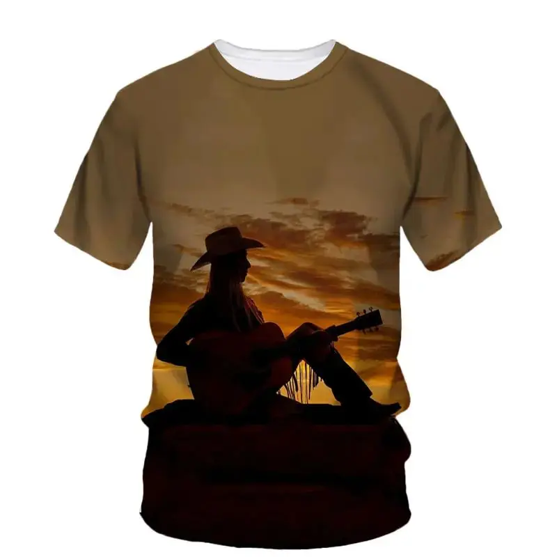 

Summer Male Rock Band Guitar Performance Cool Music Fashion 3d Printed O Collar Short Sleeve T-Shirt Street Baggy Plus Size Top
