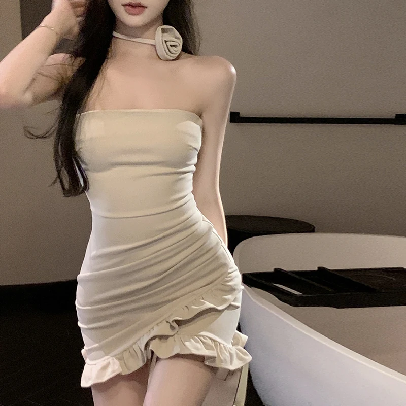 Bustier Dress Irregular Ruffles Chic Retro Sexy Summer Wrapped Dresses For Women