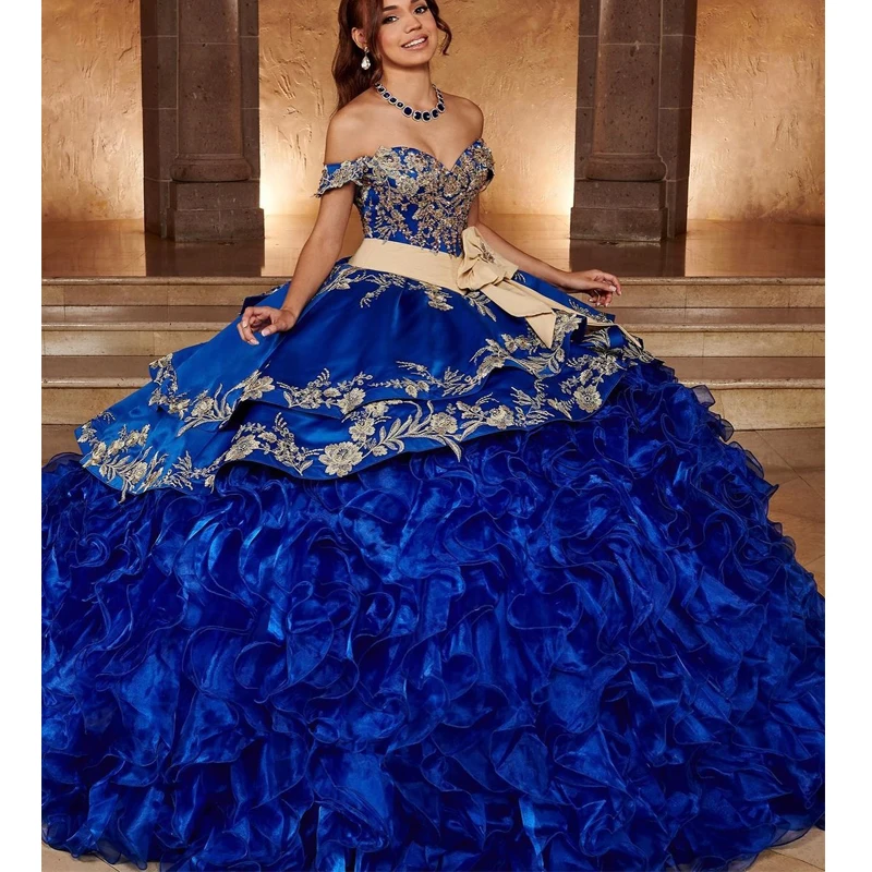 

ANGELSBRIDEP, темно-синие шикарные платья Quinceanera, бальное платье с открытыми плечами, аппликация из органзы, мексиканские милые платья 16 лет