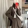 Blazers Women Retro British Style Solid Brown Single Breasted Loose Suit Blazer Elegant High Street Notched Outwear Office Lady 3