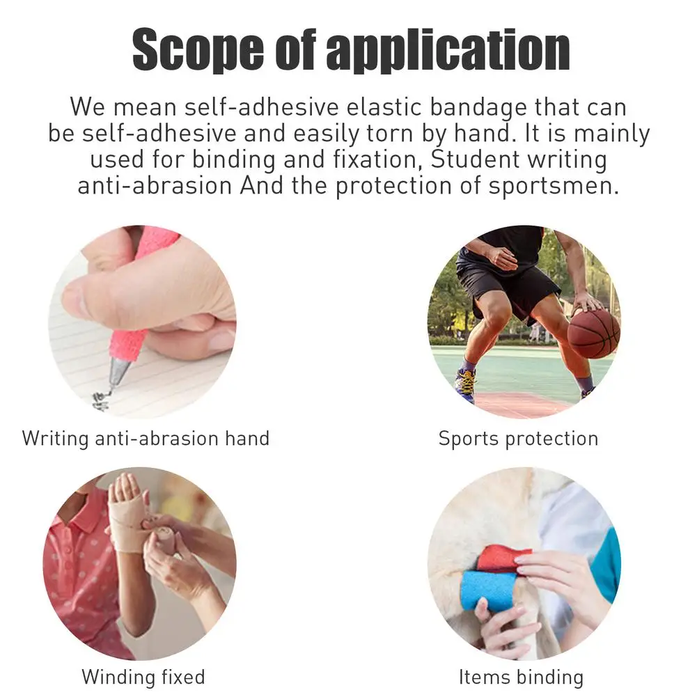 12pcs Self-adhesive Fixation Bandage Breathable Anti-slip Non-woven Elastic Bandage For Humans Animals