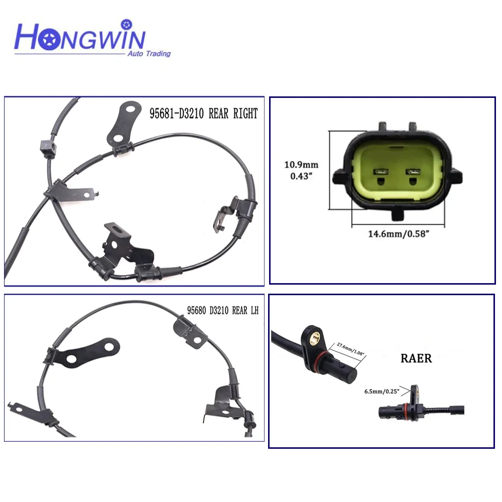 Front Rear ABS Wheel Speed Sensor Fits Hyundai Tucson 2015-4WD TCI/GDI 95671-D3000 95670-D3000 95681D3210 95680D3210