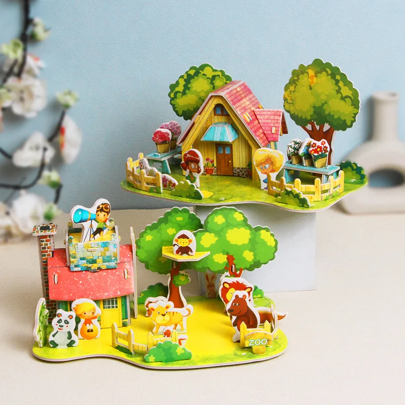 DIY Fidget Toys 3D Puzzle Paper House Kindergarten Early Education Puzzle Handmade Children's Elementary School Students 3