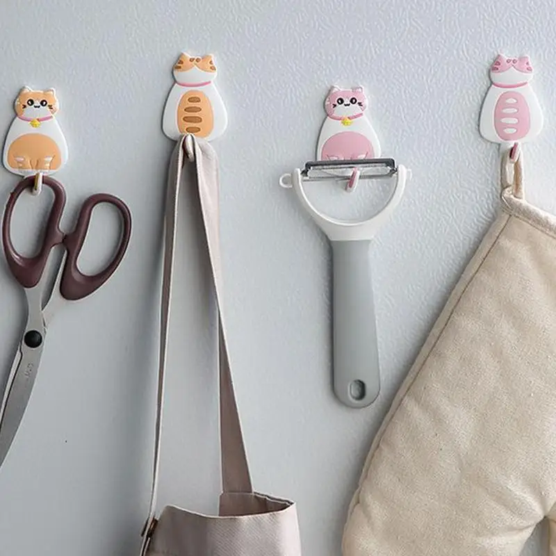 Creative Cute Cartoon Animal Cat Self-adhesive Hooks for Clothes Hat Scarf Key Holders Rack Home Decoration Wall Shlef Hanger 5