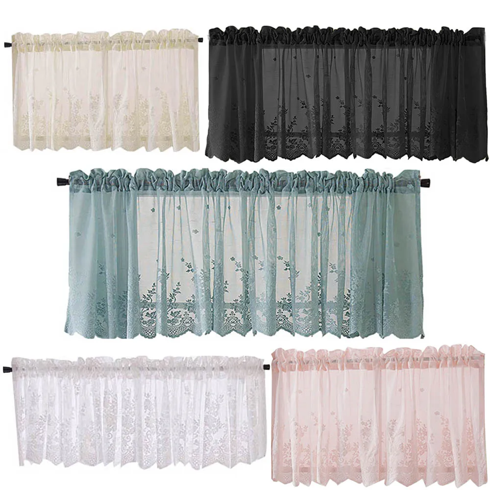 Modern Lace Jacquard Window Curtain Valance Lace Hem Coffee Short Curtain For Window Curtains Decor Curtains Lace Curtains Cabinet Door Bedroom Home Decor