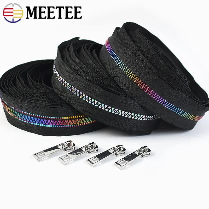 

2/5/10M Meetee 5# Resin Zipper Tape with Zippers Heads Rainbow Tooth Bags Garment Pocket Zips Repair Kit DIY Sewing Accessories